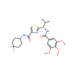 COc1cc(C(=O)N[C@H](c2nc(C(=O)NC3CCC(F)(F)CC3)cs2)C(C)C)cc(OC)c1OC ZINC001772580607