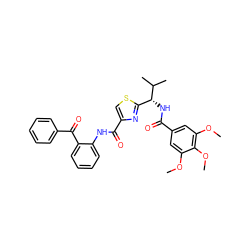 COc1cc(C(=O)N[C@H](c2nc(C(=O)Nc3ccccc3C(=O)c3ccccc3)cs2)C(C)C)cc(OC)c1OC ZINC000169343819