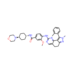 COc1cc(C(=O)N[C@H]2CC[C@H](N3CCOCC3)CC2)ccc1Nc1ncc2c(n1)-c1c(nn(C)c1-c1ccccc1C)CC2 ZINC000261129996