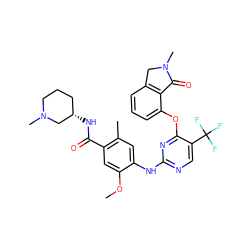 COc1cc(C(=O)N[C@H]2CCCN(C)C2)c(C)cc1Nc1ncc(C(F)(F)F)c(Oc2cccc3c2C(=O)N(C)C3)n1 ZINC000146039221