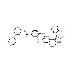 COc1cc(C(=O)N[C@H]2CCCN(C3CCOCC3)C2)ccc1Nc1ncc2c(n1)-c1c(nn(C)c1-c1ccccc1Cl)CC2 ZINC000143086974