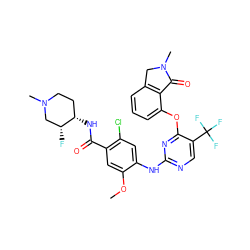 COc1cc(C(=O)N[C@H]2CCN(C)C[C@H]2F)c(Cl)cc1Nc1ncc(C(F)(F)F)c(Oc2cccc3c2C(=O)N(C)C3)n1 ZINC000145980234