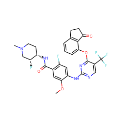 COc1cc(C(=O)N[C@H]2CCN(C)C[C@H]2F)c(F)cc1Nc1ncc(C(F)(F)F)c(Oc2cccc3c2C(=O)CC3)n1 ZINC000145957340