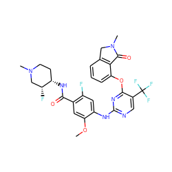 COc1cc(C(=O)N[C@H]2CCN(C)C[C@H]2F)c(F)cc1Nc1ncc(C(F)(F)F)c(Oc2cccc3c2C(=O)N(C)C3)n1 ZINC000145950966