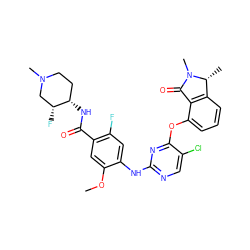 COc1cc(C(=O)N[C@H]2CCN(C)C[C@H]2F)c(F)cc1Nc1ncc(Cl)c(Oc2cccc3c2C(=O)N(C)[C@@H]3C)n1 ZINC000146055495