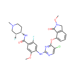 COc1cc(C(=O)N[C@H]2CCN(C)C[C@H]2F)c(F)cc1Nc1ncc(Cl)c(Oc2cccc3c2C(=O)N(OC)C3)n1 ZINC000146054406