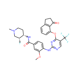 COc1cc(C(=O)N[C@H]2CCN(C)C[C@H]2F)ccc1Nc1ncc(C(F)(F)F)c(Oc2cccc3c2C(=O)CC3)n1 ZINC000145955671