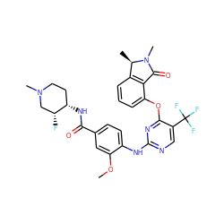COc1cc(C(=O)N[C@H]2CCN(C)C[C@H]2F)ccc1Nc1ncc(C(F)(F)F)c(Oc2cccc3c2C(=O)N(C)[C@@H]3C)n1 ZINC000138465968