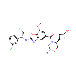 COc1cc(C(=O)N2C[C@@H](C)OC[C@@H]2C2CC(O)C2)cc2nc(N[C@@H](CF)c3cccc(Cl)c3)oc12 ZINC001772587388