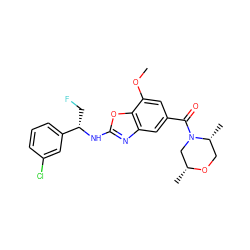 COc1cc(C(=O)N2C[C@@H](C)OC[C@H]2C)cc2nc(N[C@@H](CF)c3cccc(Cl)c3)oc12 ZINC001772643098