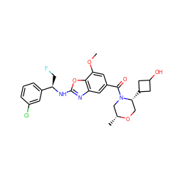 COc1cc(C(=O)N2C[C@@H](C)OC[C@H]2C2CC(O)C2)cc2nc(N[C@H](CF)c3cccc(Cl)c3)oc12 ZINC001772581197