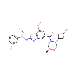 COc1cc(C(=O)N2C[C@H](C)OC[C@H]2C2CC(O)C2)cc2nc(N[C@@H](CF)c3cccc(Cl)c3)oc12 ZINC001772587392