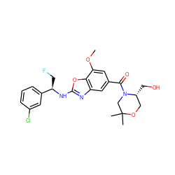 COc1cc(C(=O)N2CC(C)(C)OC[C@H]2CO)cc2nc(N[C@H](CF)c3cccc(Cl)c3)oc12 ZINC001772589813