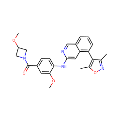 COc1cc(C(=O)N2CC(OC)C2)ccc1Nc1cc2c(-c3c(C)noc3C)cccc2cn1 ZINC000207622498