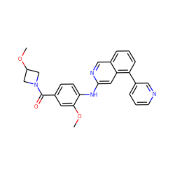 COc1cc(C(=O)N2CC(OC)C2)ccc1Nc1cc2c(-c3cccnc3)cccc2cn1 ZINC000207610711