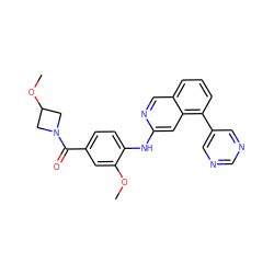 COc1cc(C(=O)N2CC(OC)C2)ccc1Nc1cc2c(-c3cncnc3)cccc2cn1 ZINC000207616653