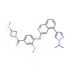 COc1cc(C(=O)N2CC(OC)C2)ccc1Nc1cc2c(-c3cnn(C(C)C)c3)cccc2cn1 ZINC000223680215