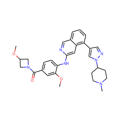 COc1cc(C(=O)N2CC(OC)C2)ccc1Nc1cc2c(-c3cnn(C4CCN(C)CC4)c3)cccc2cn1 ZINC000207611238