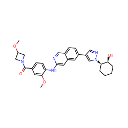 COc1cc(C(=O)N2CC(OC)C2)ccc1Nc1cc2cc(-c3cnn([C@@H]4CCCC[C@@H]4O)c3)ccc2cn1 ZINC000207747875