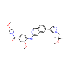 COc1cc(C(=O)N2CC(OC)C2)ccc1Nc1cc2cc(-c3cnn(CC(C)(C)OC)c3)ccc2cn1 ZINC000223659963