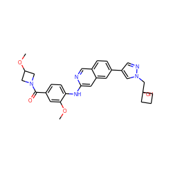 COc1cc(C(=O)N2CC(OC)C2)ccc1Nc1cc2cc(-c3cnn(CC4(O)CCC4)c3)ccc2cn1 ZINC000207748056