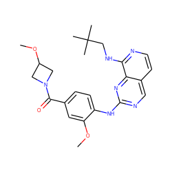 COc1cc(C(=O)N2CC(OC)C2)ccc1Nc1ncc2ccnc(NCC(C)(C)C)c2n1 ZINC000224098333