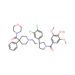 COc1cc(C(=O)N2CC[C@@](CCN3CCC(C(=O)N4CCOCC4)(c4ccccc4)CC3)(c3ccc(Cl)c(Cl)c3)C2)cc(OC)c1OC ZINC000026566597