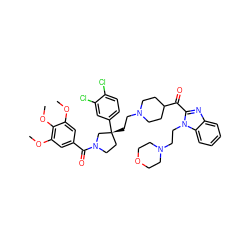 COc1cc(C(=O)N2CC[C@@](CCN3CCC(C(=O)c4nc5ccccc5n4CCN4CCOCC4)CC3)(c3ccc(Cl)c(Cl)c3)C2)cc(OC)c1OC ZINC000095545731