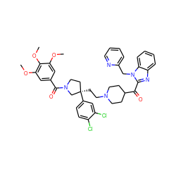 COc1cc(C(=O)N2CC[C@@](CCN3CCC(C(=O)c4nc5ccccc5n4Cc4ccccn4)CC3)(c3ccc(Cl)c(Cl)c3)C2)cc(OC)c1OC ZINC000095545710