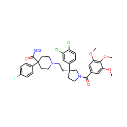 COc1cc(C(=O)N2CC[C@@](CCN3CCC(C(N)=O)(c4ccc(F)cc4)CC3)(c3ccc(Cl)c(Cl)c3)C2)cc(OC)c1OC ZINC000026569673