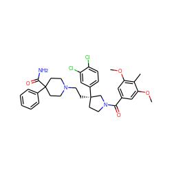 COc1cc(C(=O)N2CC[C@@](CCN3CCC(C(N)=O)(c4ccccc4)CC3)(c3ccc(Cl)c(Cl)c3)C2)cc(OC)c1C ZINC000028086484