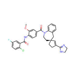 COc1cc(C(=O)N2CC[C@]3(C=C(C4=NCCN4)CC3)Cc3ccccc32)ccc1NC(=O)c1cc(F)ccc1Cl ZINC000028962507