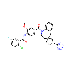 COc1cc(C(=O)N2CC[C@]3(C=C(c4nnn[nH]4)CC3)Cc3ccccc32)ccc1NC(=O)c1cc(F)ccc1Cl ZINC000028962491