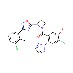 COc1cc(C(=O)N2CC[C@H]2c2nc(-c3cccc(Cl)c3C)no2)c(-n2nccn2)cc1Cl ZINC000218111193