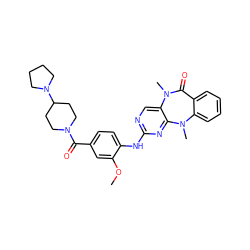 COc1cc(C(=O)N2CCC(N3CCCC3)CC2)ccc1Nc1ncc2c(n1)N(C)c1ccccc1C(=O)N2C ZINC000066098544