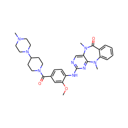 COc1cc(C(=O)N2CCC(N3CCN(C)CC3)CC2)ccc1Nc1ncc2c(n1)N(C)c1ccccc1C(=O)N2C ZINC000084605049