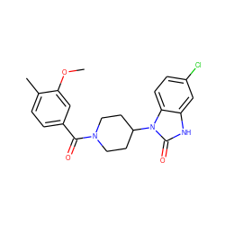 COc1cc(C(=O)N2CCC(n3c(=O)[nH]c4cc(Cl)ccc43)CC2)ccc1C ZINC000028955445