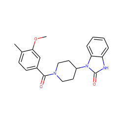 COc1cc(C(=O)N2CCC(n3c(=O)[nH]c4ccccc43)CC2)ccc1C ZINC000028955400