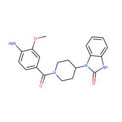 COc1cc(C(=O)N2CCC(n3c(=O)[nH]c4ccccc43)CC2)ccc1N ZINC000028955405