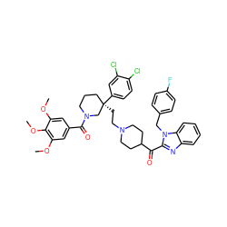 COc1cc(C(=O)N2CCC[C@@](CCN3CCC(C(=O)c4nc5ccccc5n4Cc4ccc(F)cc4)CC3)(c3ccc(Cl)c(Cl)c3)C2)cc(OC)c1OC ZINC000095610961