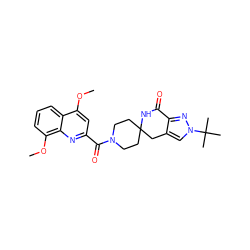 COc1cc(C(=O)N2CCC3(CC2)Cc2cn(C(C)(C)C)nc2C(=O)N3)nc2c(OC)cccc12 ZINC000261164068