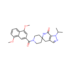 COc1cc(C(=O)N2CCC3(CC2)Cc2cnn(C(C)C)c2C(=O)N3)cc2c(OC)cccc12 ZINC000261132603