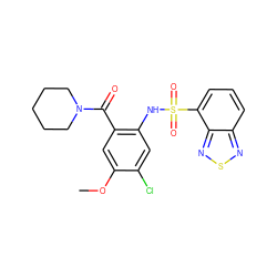 COc1cc(C(=O)N2CCCCC2)c(NS(=O)(=O)c2cccc3nsnc23)cc1Cl ZINC000035064878