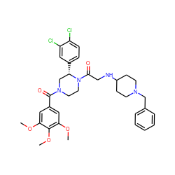 COc1cc(C(=O)N2CCN(C(=O)CNC3CCN(Cc4ccccc4)CC3)[C@@H](c3ccc(Cl)c(Cl)c3)C2)cc(OC)c1OC ZINC000026843812