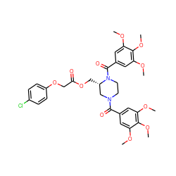 COc1cc(C(=O)N2CCN(C(=O)c3cc(OC)c(OC)c(OC)c3)[C@@H](COC(=O)COc3ccc(Cl)cc3)C2)cc(OC)c1OC ZINC000025962813