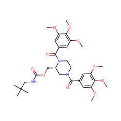 COc1cc(C(=O)N2CCN(C(=O)c3cc(OC)c(OC)c(OC)c3)[C@@H](COC(=O)NCC(C)(C)C)C2)cc(OC)c1OC ZINC000025963885