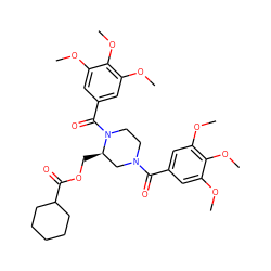 COc1cc(C(=O)N2CCN(C(=O)c3cc(OC)c(OC)c(OC)c3)[C@H](COC(=O)C3CCCCC3)C2)cc(OC)c1OC ZINC000003914860