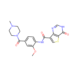 COc1cc(C(=O)N2CCN(C)CC2)ccc1NC(=O)c1csc2c(=O)[nH]cnc12 ZINC000653901701