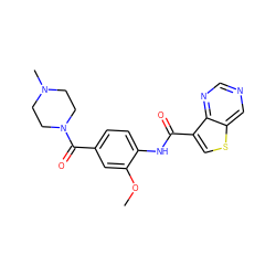 COc1cc(C(=O)N2CCN(C)CC2)ccc1NC(=O)c1csc2cncnc12 ZINC000653872507