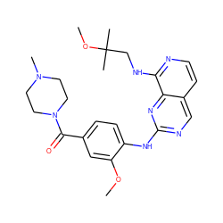 COc1cc(C(=O)N2CCN(C)CC2)ccc1Nc1ncc2ccnc(NCC(C)(C)OC)c2n1 ZINC000224120747